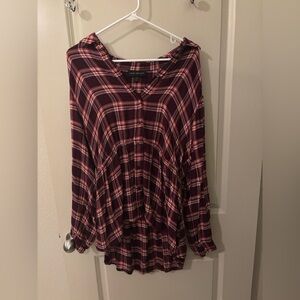 Lane Bryant Women's Burgundy Plaid Blouse - Casual, Winter, Fall, Modest
